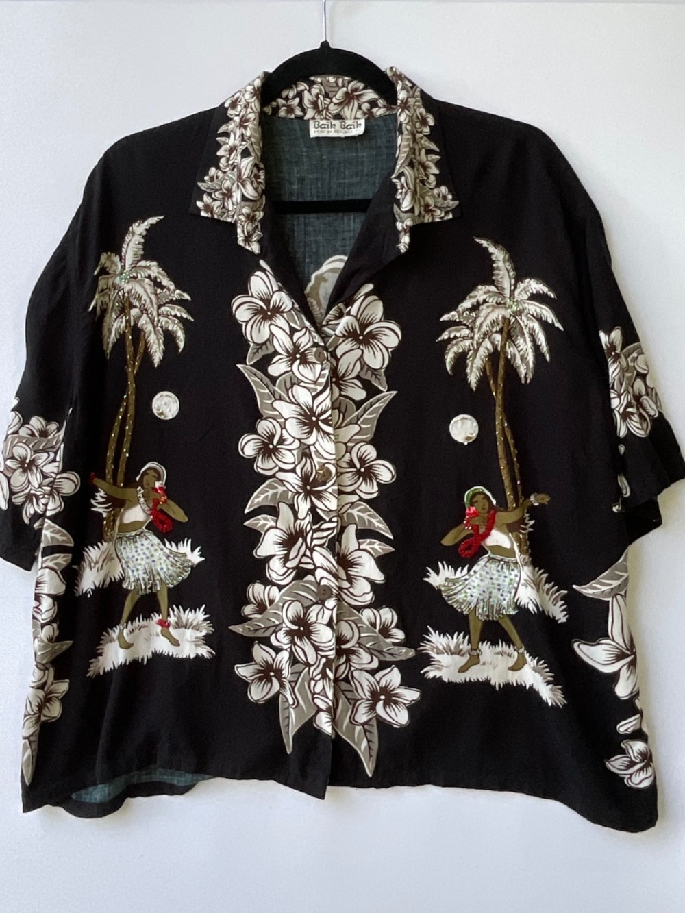 Baik Baik Honolulu Vintage Heavily Beaded & Sequined Hula Dancer Hawaiian Shirt